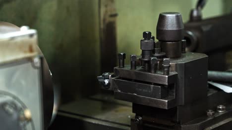 close-up of a metal lathe