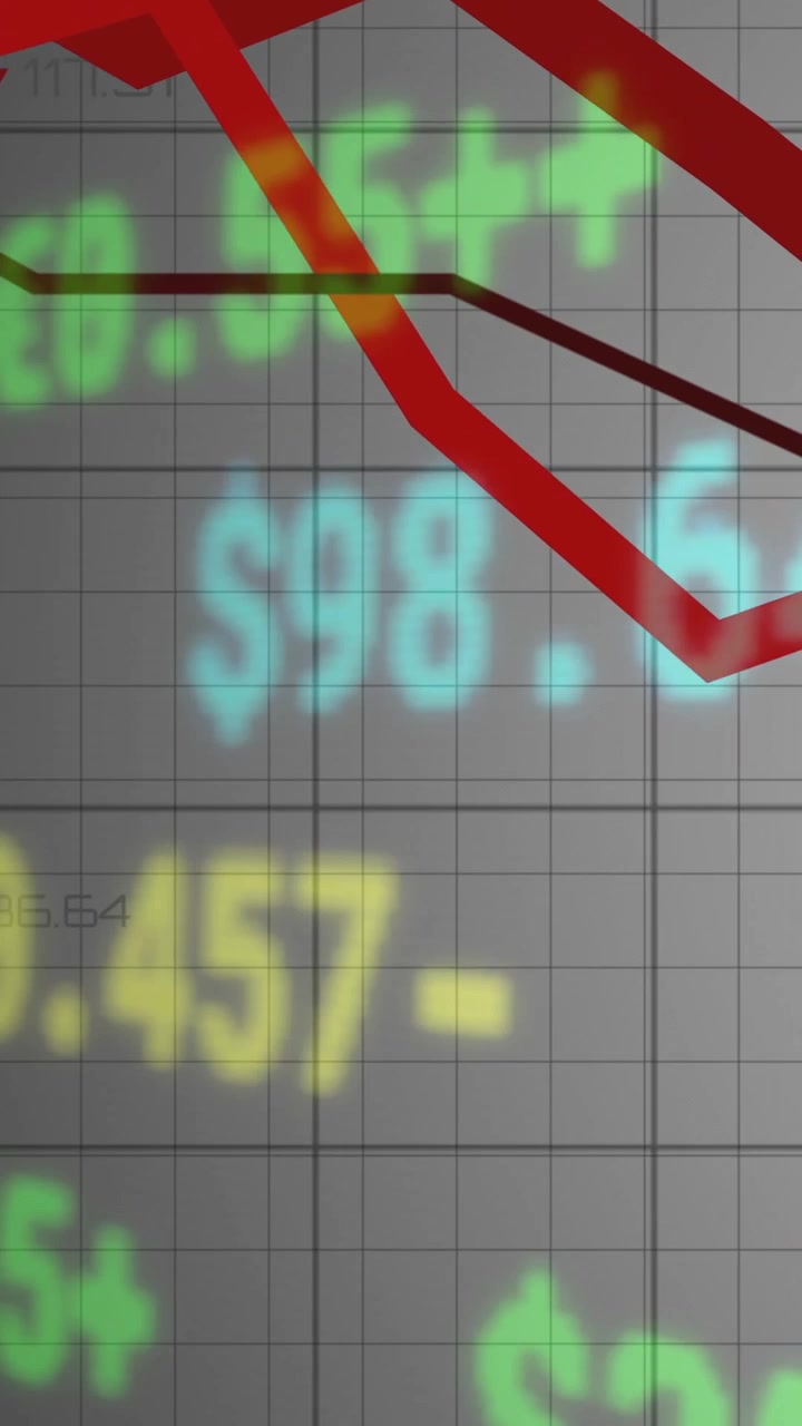 Vertical video: Zoom out starting chart, numbers shifting and red lines falling, showing decline