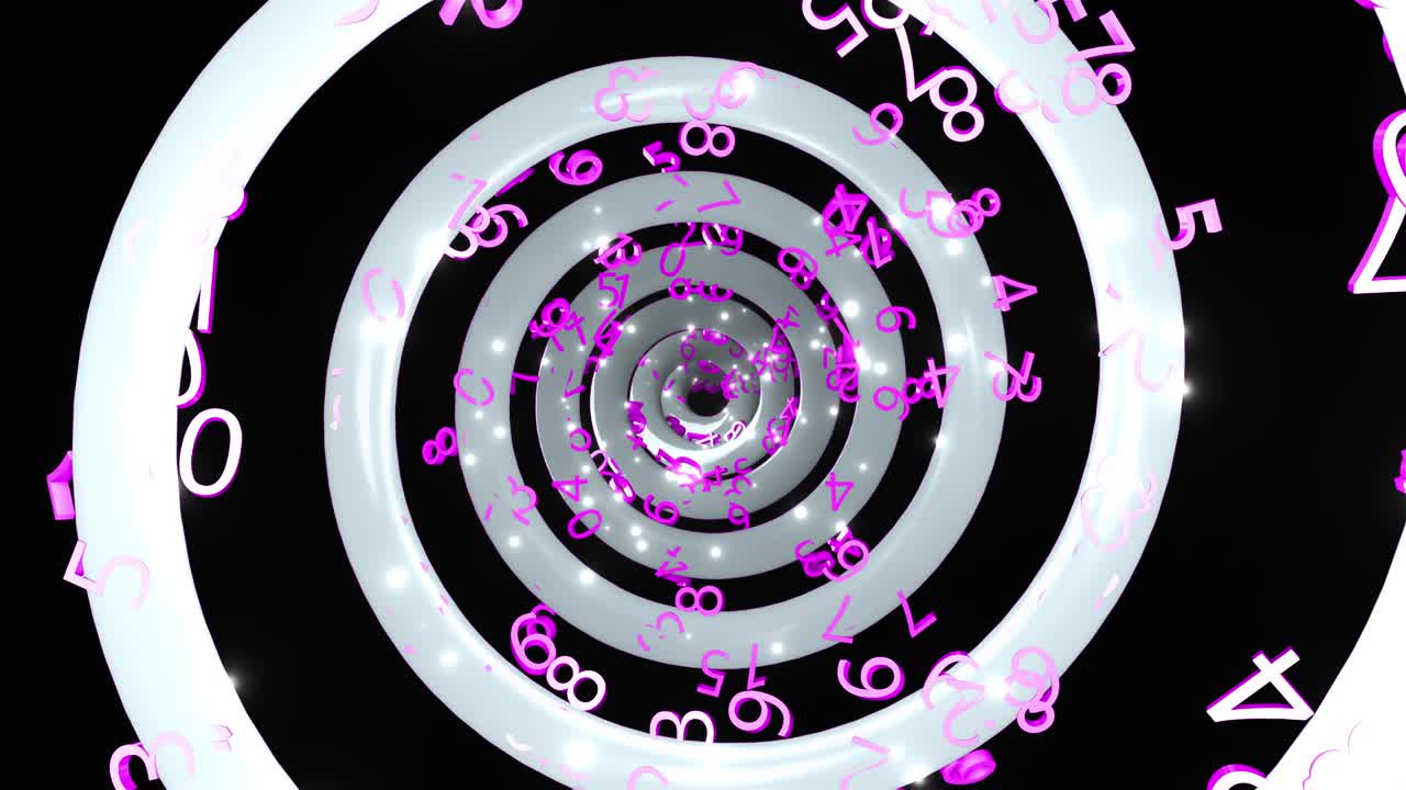 espiral abstracta sin fin de tiempo con muchos números, fondo generado por computadora en 3d