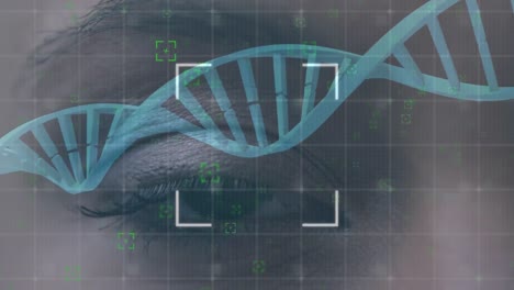 Drehender-DNA-Strang-Mit-Auge-Im-Hintergrund