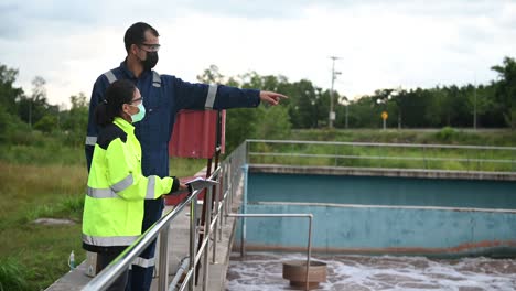 environmental engineers work at wastewater treatment plants