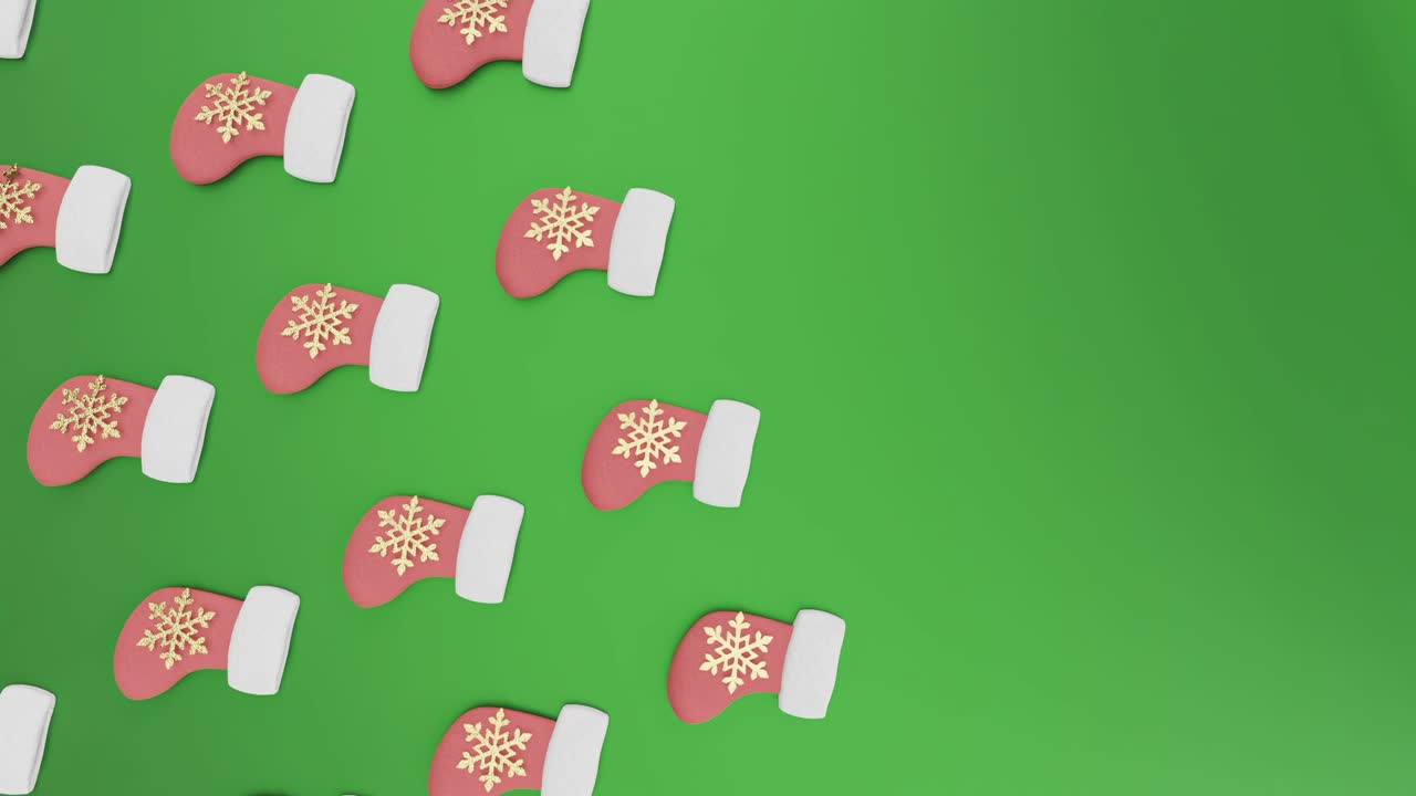 축제 스타킹: 녹색 크리스마스 flatlay 배경 수직