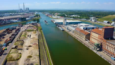 rhine river harbor in karlsruhe, germany