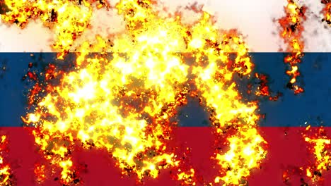 russia flag on fire burning animation