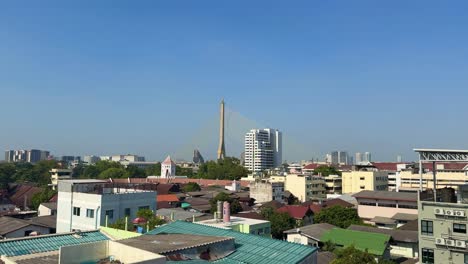 Vista-De-La-Azotea-De-Bangkok,-Tailandia,-Barrio-Local,-Casas-Tailandesas.