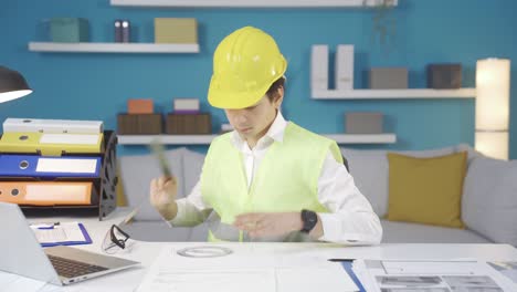 cute boy dreaming dressed as engineer. future engineer. imagination.