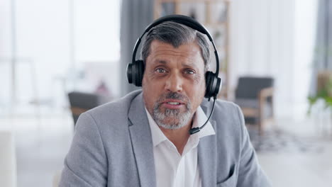 Hombre-De-Negocios,-Cara-Y-Videollamada-Con-Auriculares