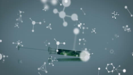 Animation-of-molecules-over-syringe-on-white-background