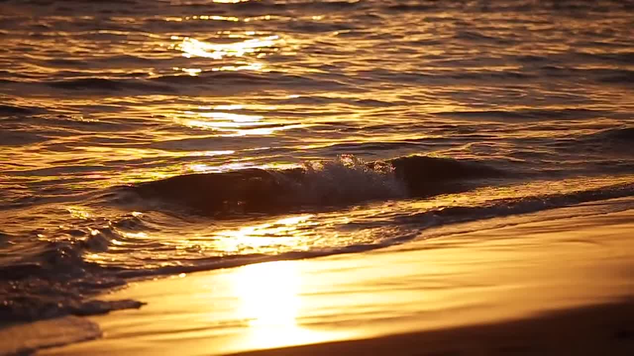 Waves golden hour crashing on to shore