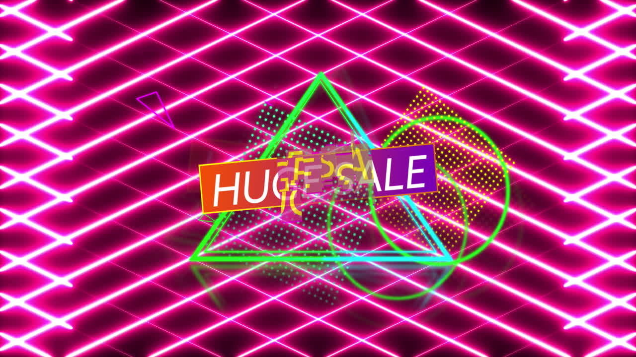 검은색 배경에 네온 라인을 통해 거대한 판매의 애니메이션