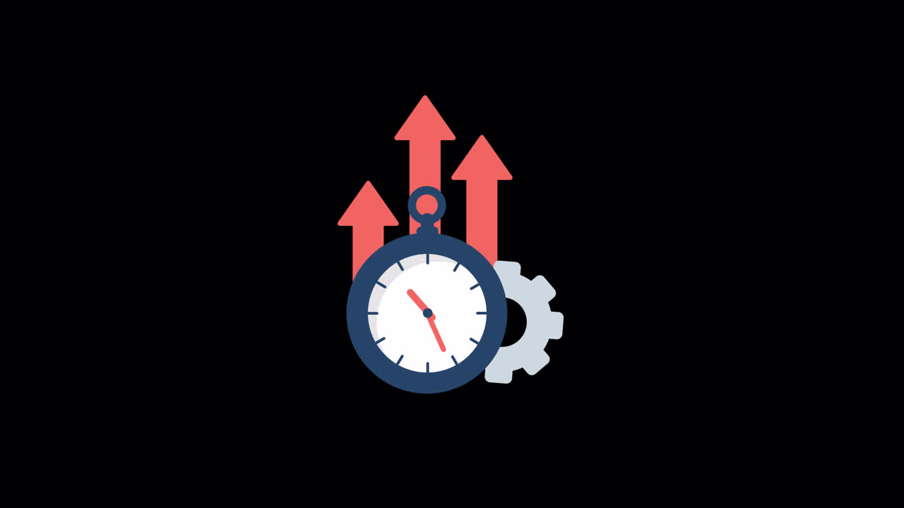 Animated Icon of Time, Gear, and Rising Arrows