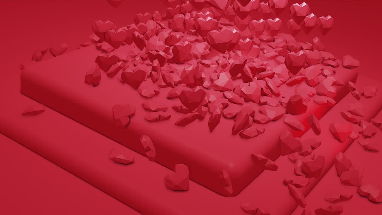 красный блеск падающий многоугольный сердце. день святого валентина. фон события. 3d рендеринг цикличная анимация 4k