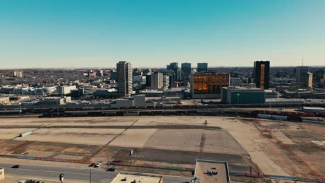 Urban-skyline-of-regina-Saskatchewan-with-clear-blue-sky---Aerial-view