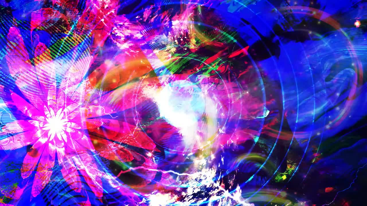 anillos azules profundos y flores rojas viaje psicodélico del arco iris - animación de fondo de movimiento de bucle sin fisuras de 4k