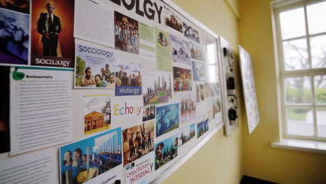 academic bulletin board with various subjects