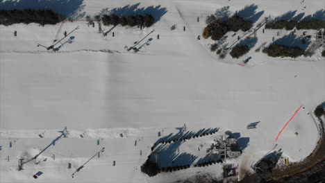 top view from drone ski lift transportation skiers and snowboarders at bear creek