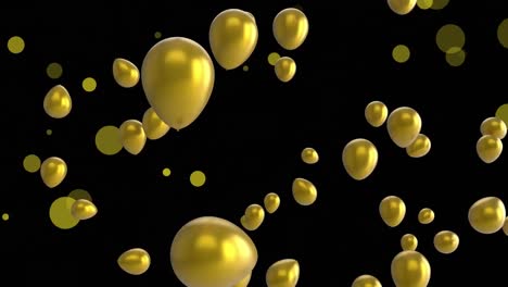 Animation-Von-Luftballons-Und-Lichtflecken-Auf-Schwarzem-Hintergrund