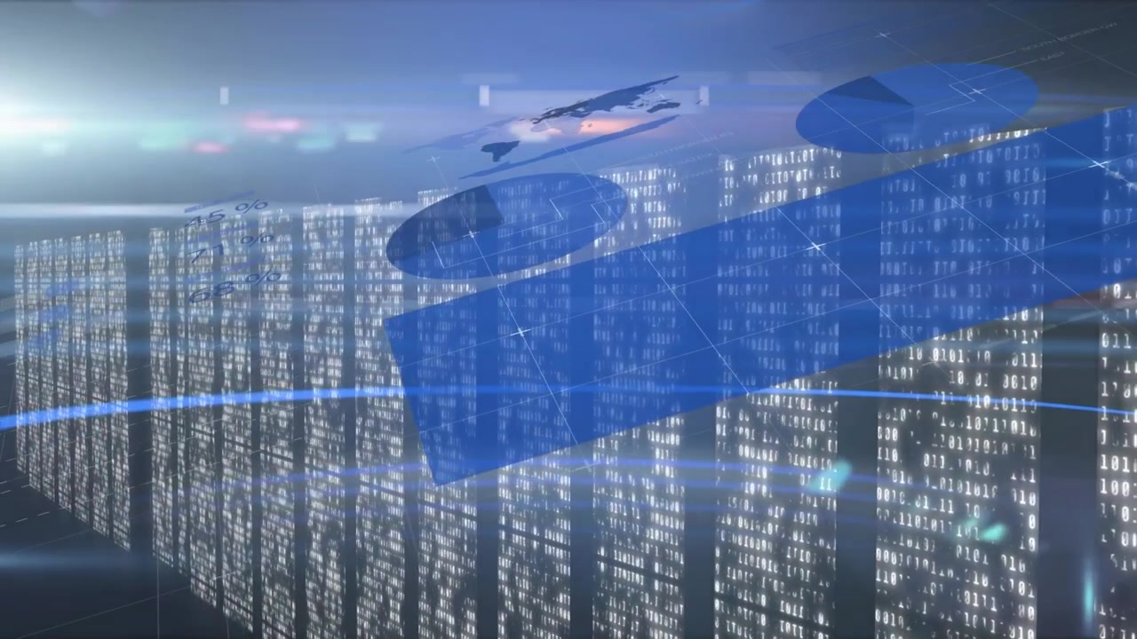 Animation of man using smartphone over cityscape