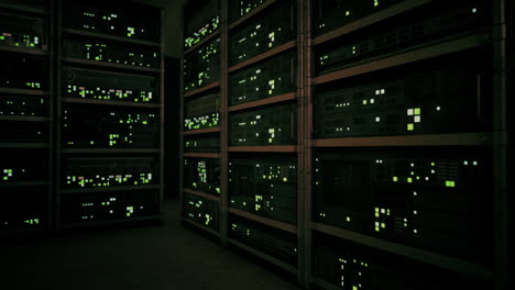 big data dark server room with bright equipment