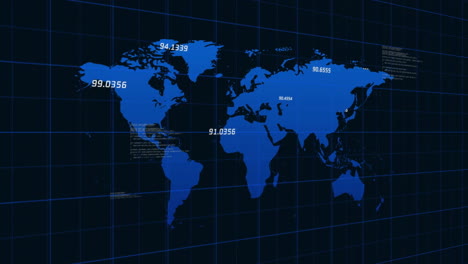 animación del procesamiento de datos sobre el mapa del mundo