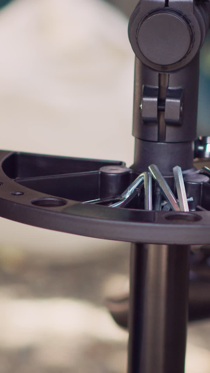 Close-up of a tool rack with various tools
