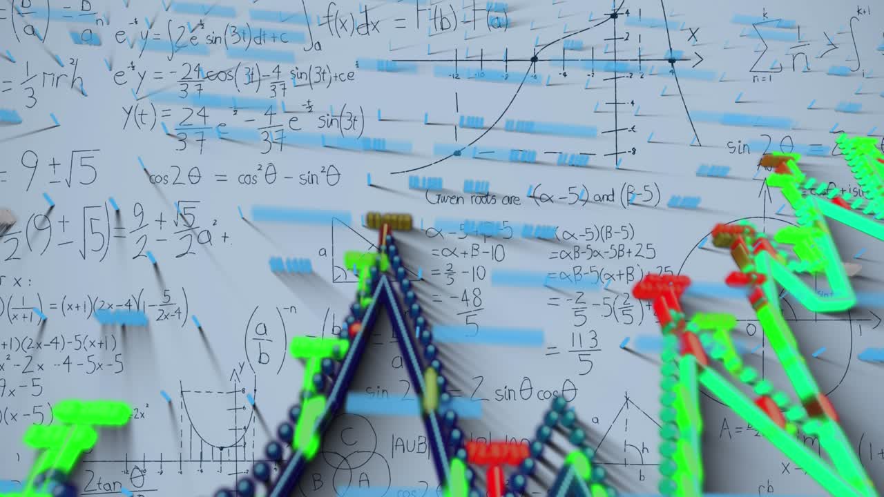 Animation of graphs and math formulas on grey background