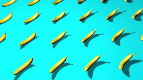 Minimale-Zine-3D-Bananen,-Die-Sich-Auf-Himmelblauem-Hintergrund-Drehen