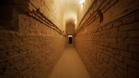 old underground basement or a closet in an old building. an old underground passage with many doors in the old manor house. a gloomy corridor or a tunnel with stone walls