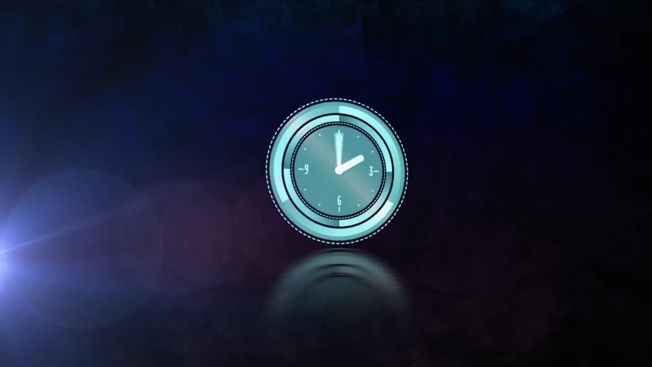 Animation of clock moving and light trails on black background