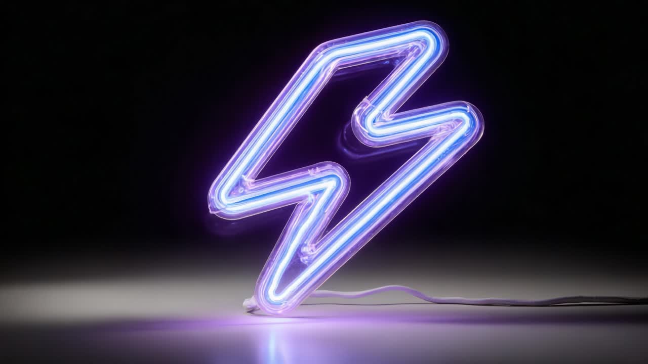 A Vibrant Neon Lightning Bolt Light Fixture Emitting Electric Colors in a Dark Setting, Perfect for Adding a Bold Touch to Modern Decor and Artistic Themes