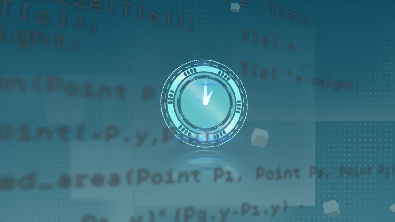animación digital del tic-tac del reloj digital contra el procesamiento de datos sobre fondo azul