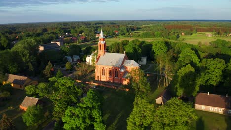 aerial view of church of the blessed virgin mary scapular, catholic church in kernave, lithuania