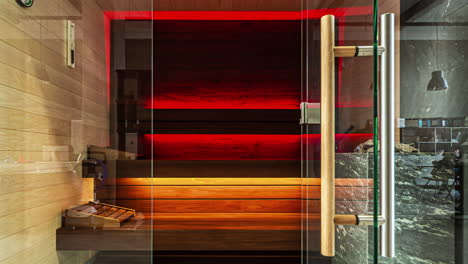 una sauna moderna con luz brillante, colorida y relajante - sin gente