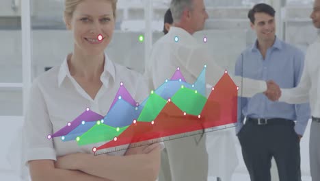 animation of financial data processing over diverse business people in office