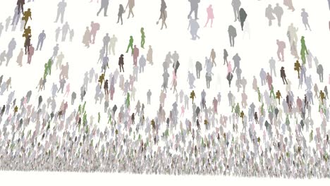 un gran conjunto de diferentes personas se esbozan con una cámara aislada en blanco moviéndose en la parte superior