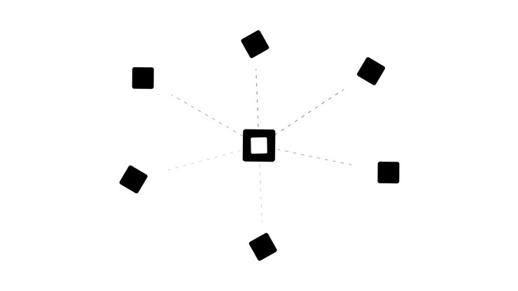 Abstract Animation of Rotating Squares Connected to a Central Hub