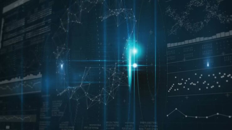 Animation of multiple moving graphs against black background