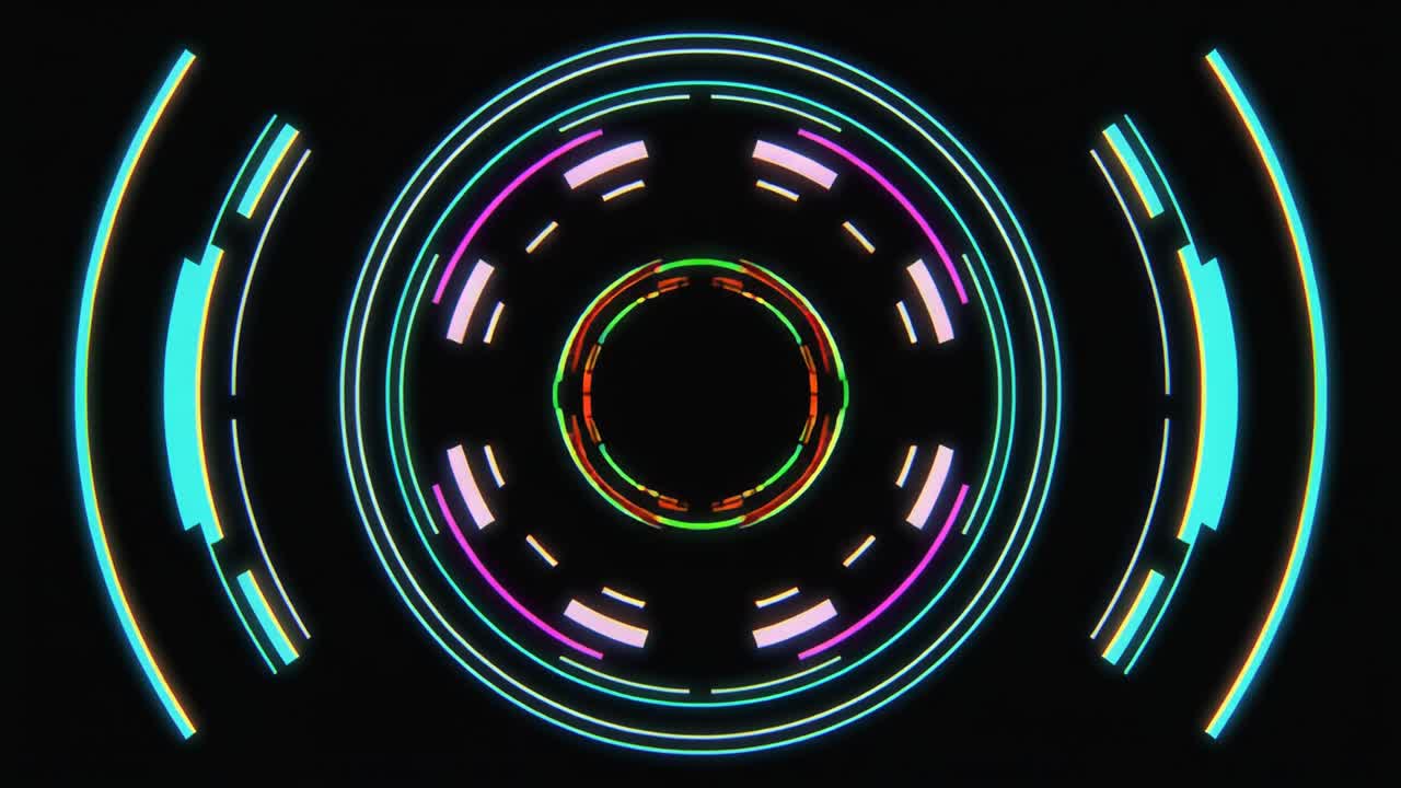 Interfaccia Digitale Futuristica Astratta con Cerchi al Neon Colorati