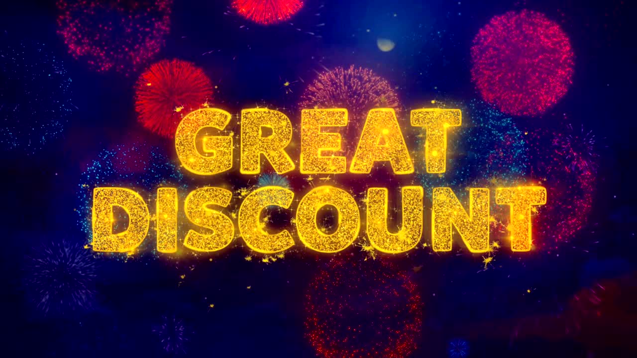 Great Discount Text on Colorful Firework Explosion Particles.