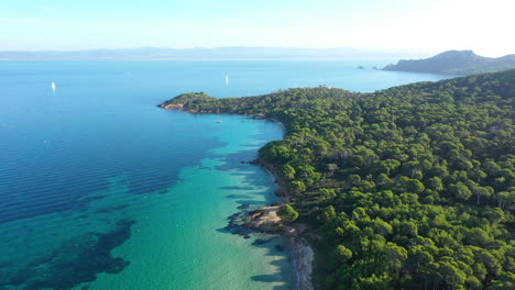 turquoise water aerial shot of porquerolles white sand beach france