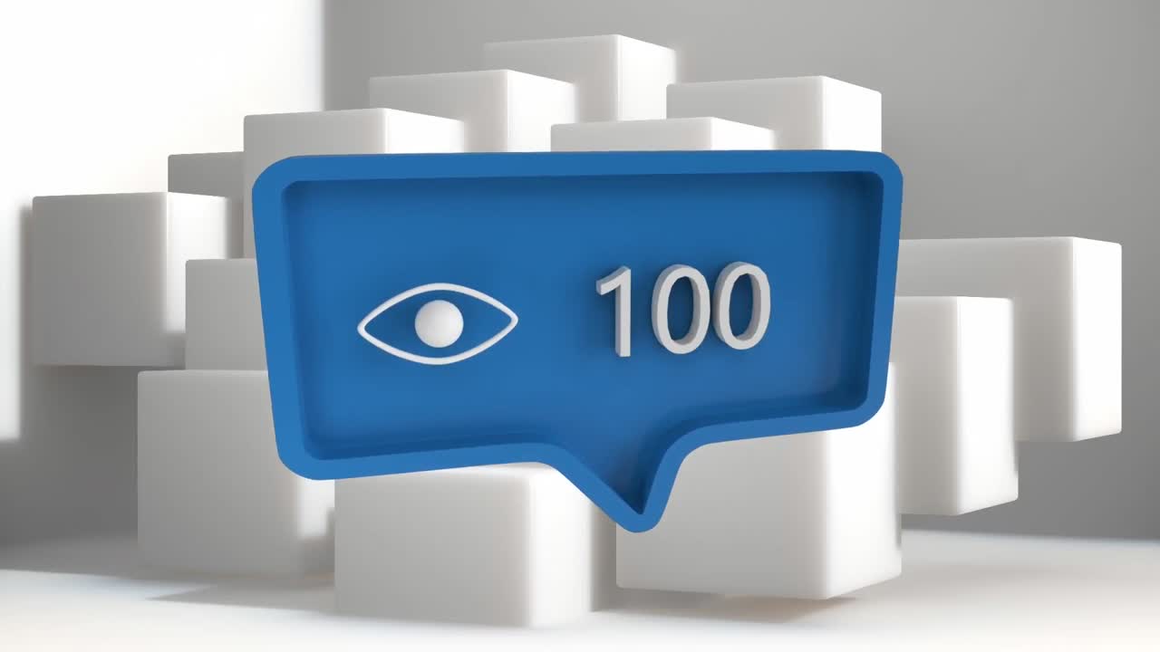 색 배경에서 증가하는 숫자와 3d 큐브 모양의 뷰 아이콘의 애니메이션