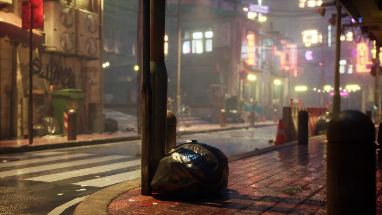 도시의 비오는 밤