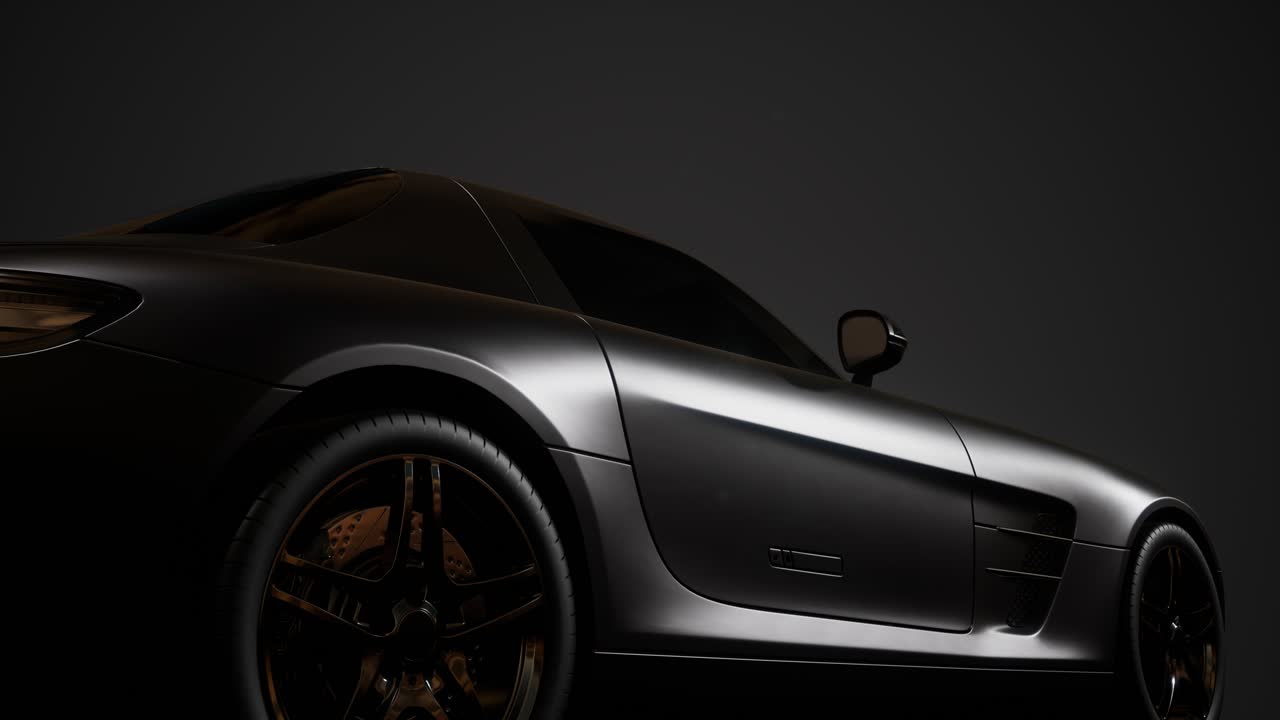 coche deportivo de lujo en un estudio oscuro con luces brillantes
