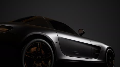 luxury sport car in dark studio with bright lights