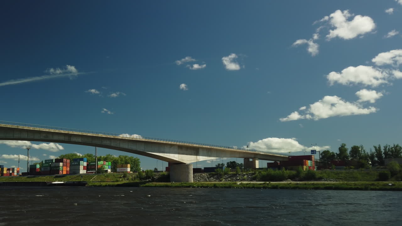 View of bridge over Elbe River in Melnik, Czechia from car