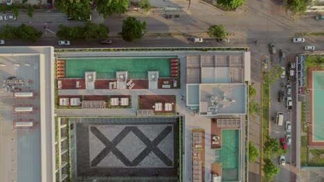 aerial top view of roof hotels complex and sports camps in riviera maya mexico