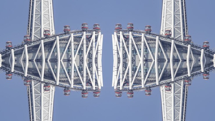 Abstract Mirrored View of a Modern Observation Wheel