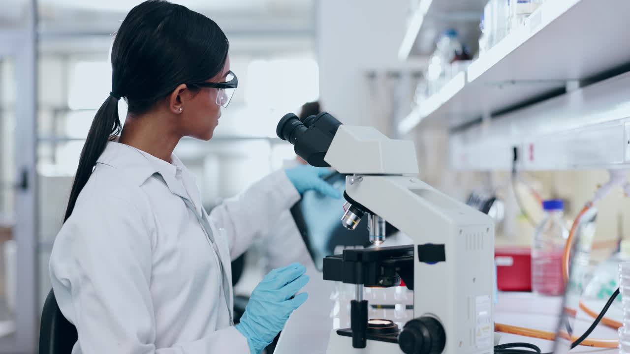 Woman, scientist and tablet in forensic
