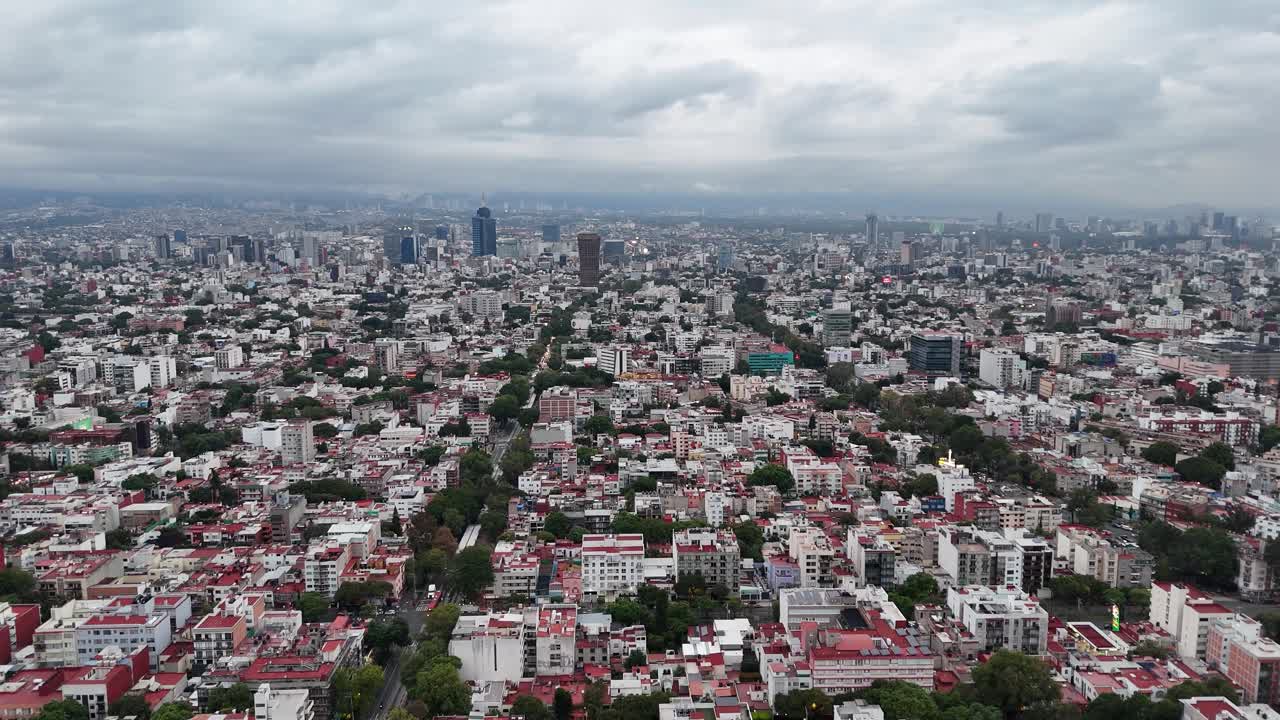 aerial shot of mexico city at a cloudy day