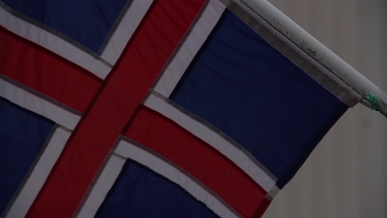Icelandic Flag Waving in Wind in Iceland